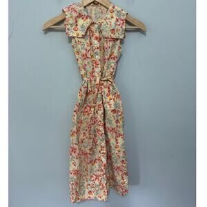 Vintage Cornelloki Shirt Dress Girls 7/8 Pale Yellow Floral Dainty Retro Cottage